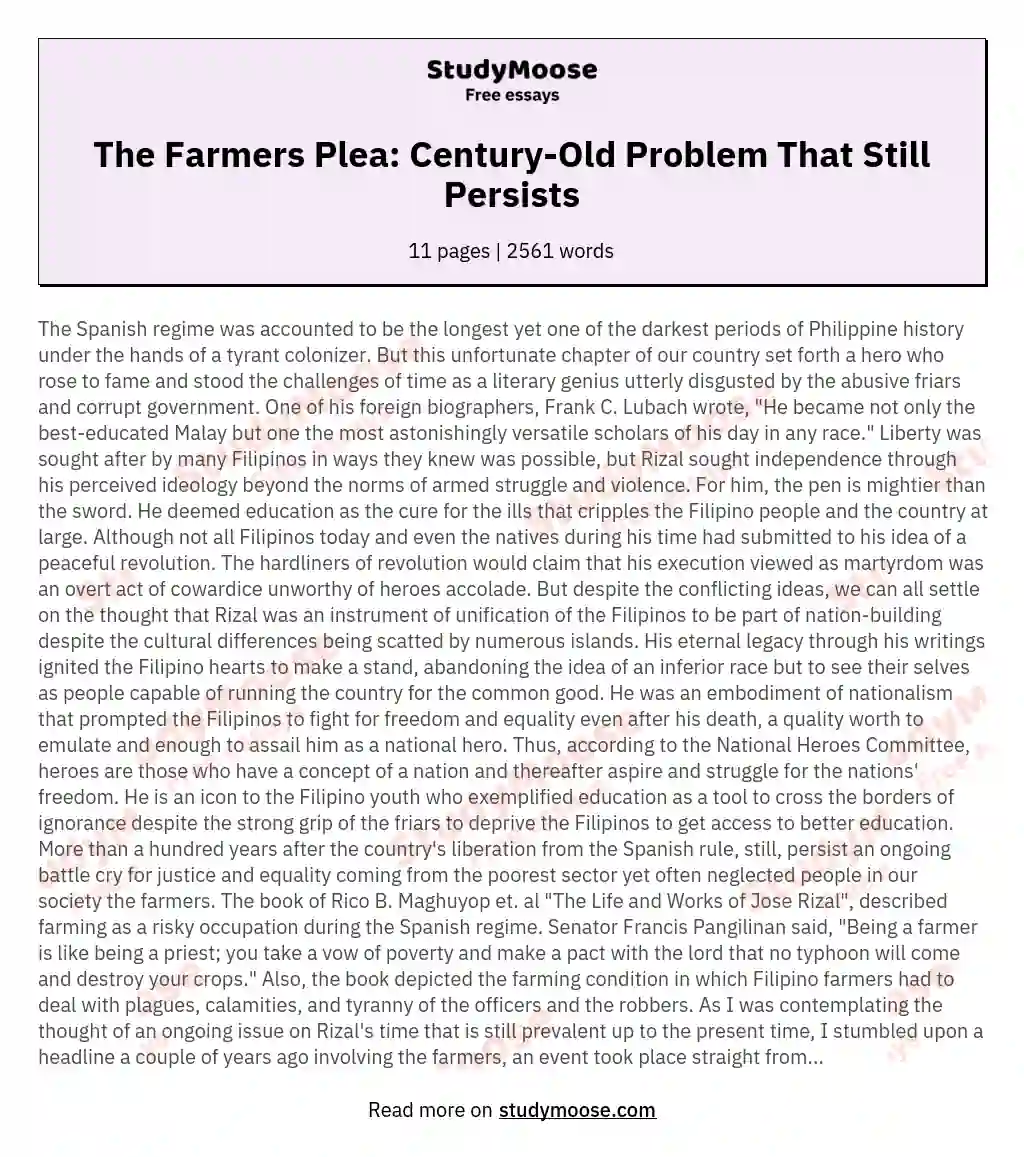 The Farmers Plea: Century-Old Problem That Still Persists essay