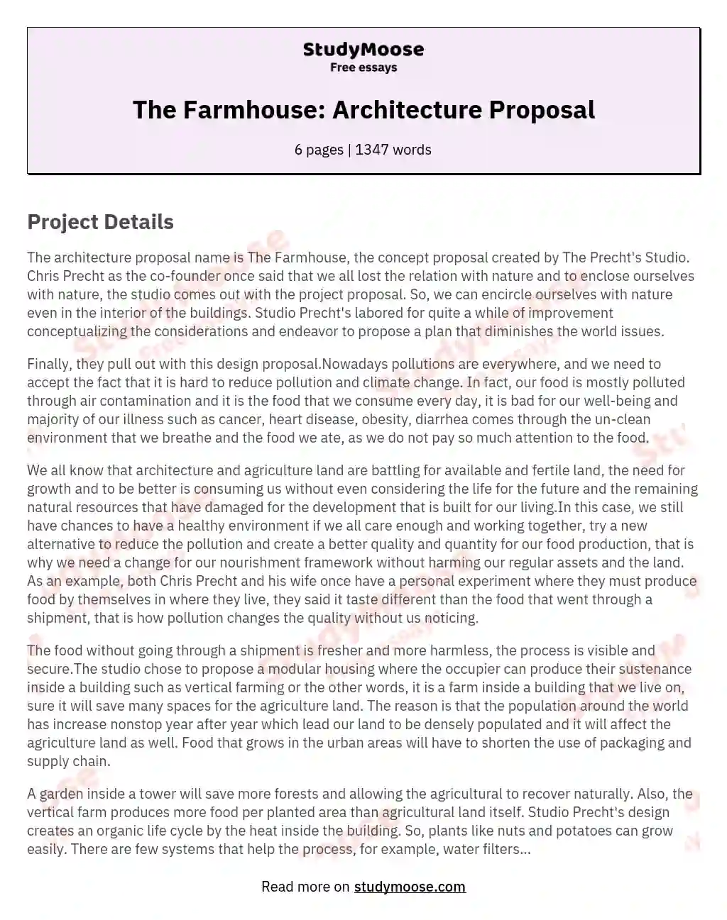The Farmhouse: Architecture Proposal essay