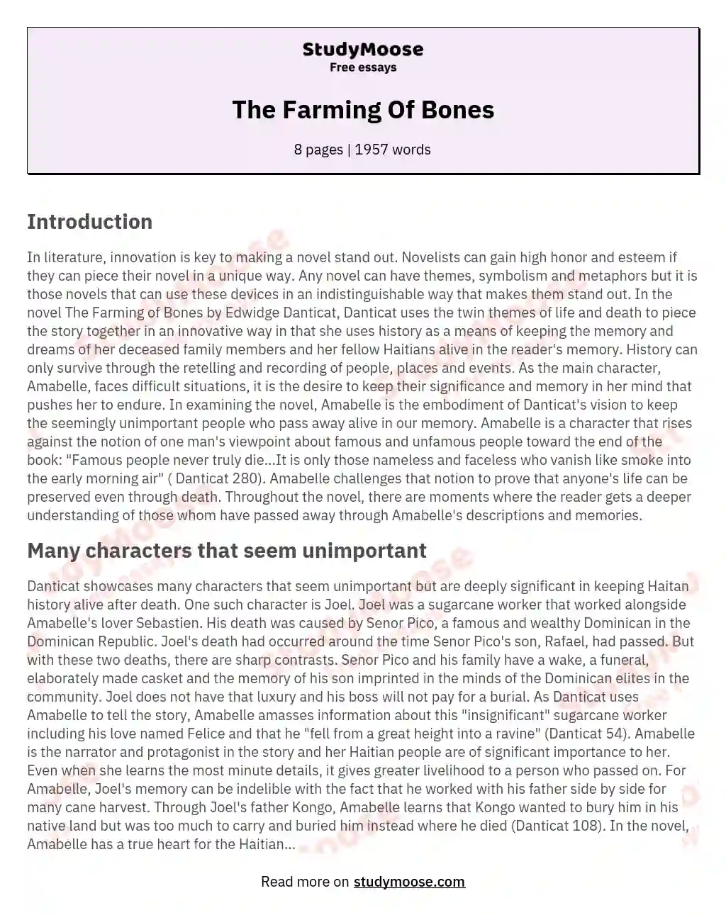 The Farming Of Bones essay