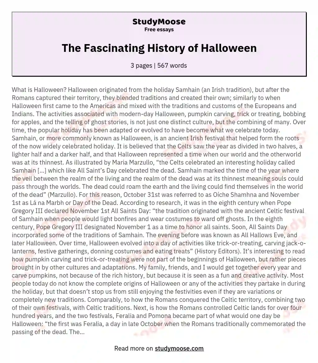 The Fascinating History of Halloween essay