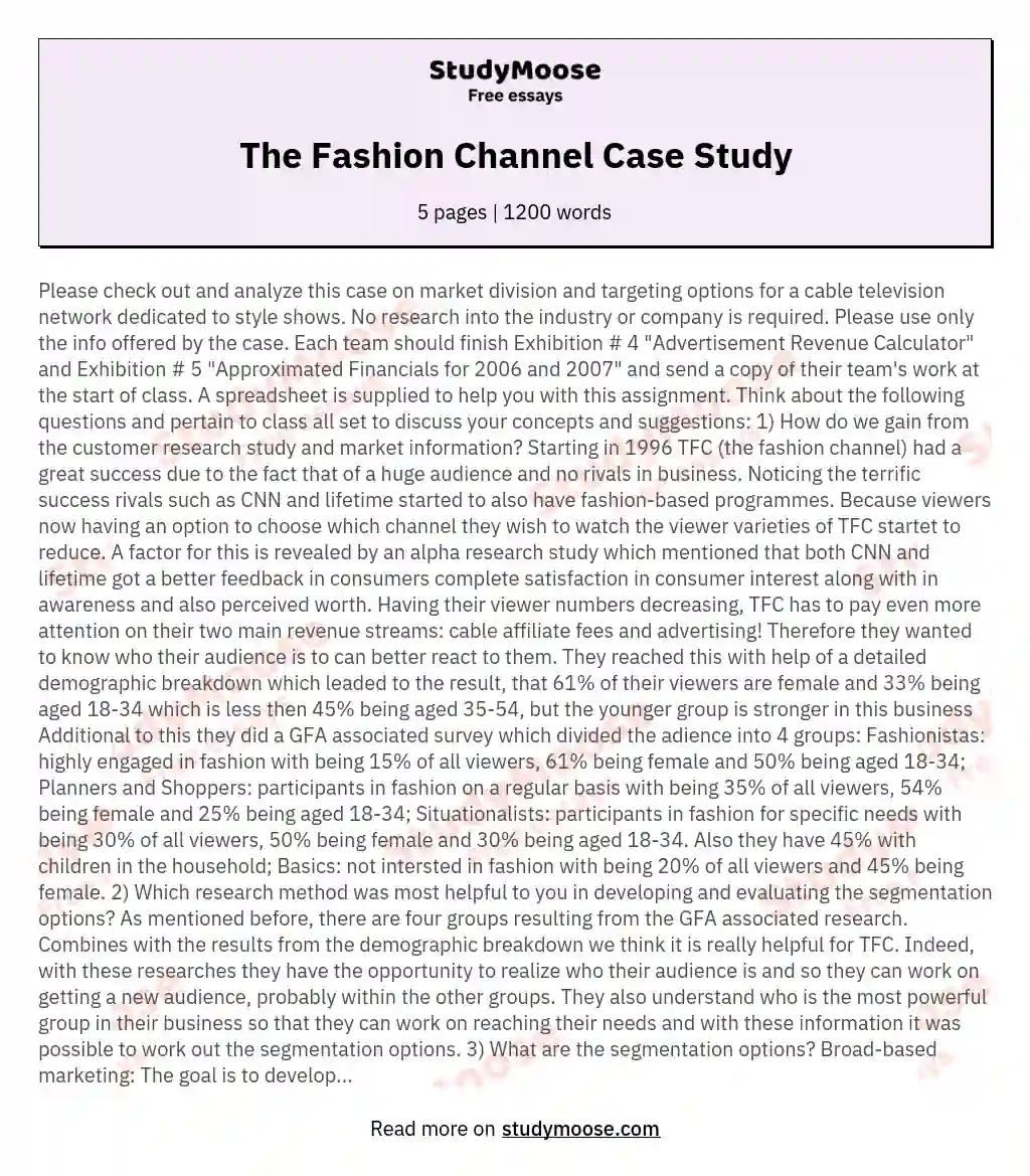 The Fashion Channel Case Study essay