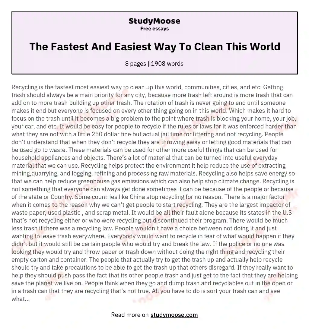 The Fastest And Easiest Way To Clean This World essay
