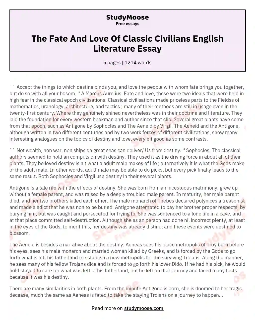 The Fate And Love Of Classic Civilians English Literature Essay essay