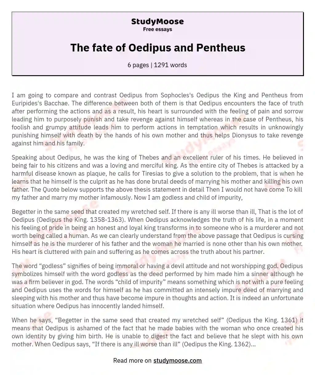 The fate of Oedipus and Pentheus