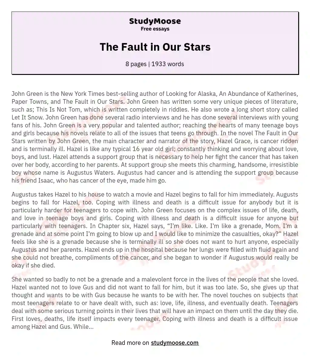 The Fault in Our Stars essay