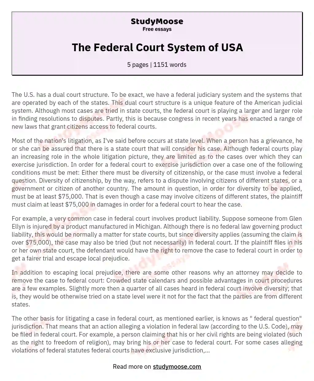 The Federal Court System of USA essay