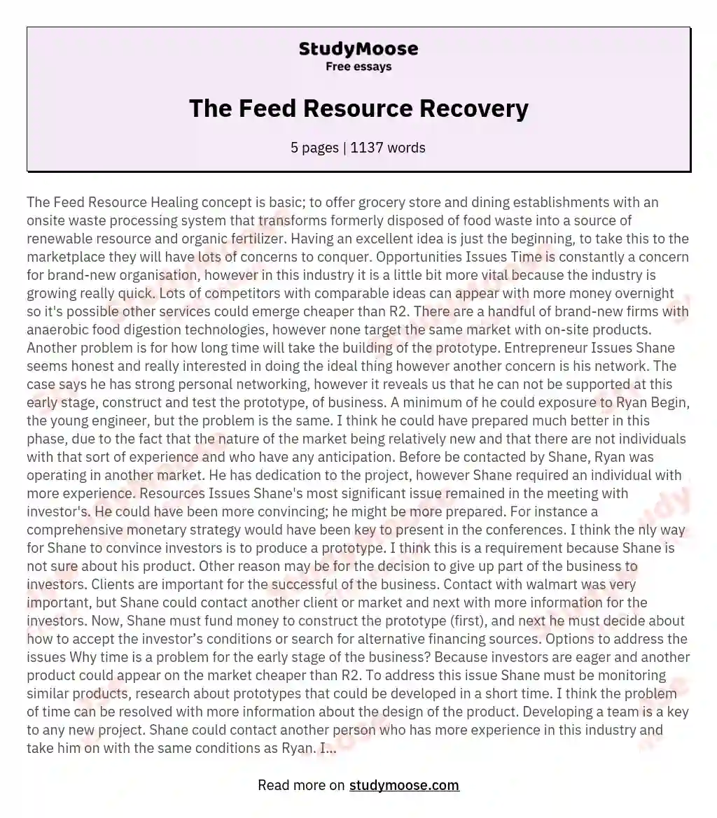 The Feed Resource Recovery