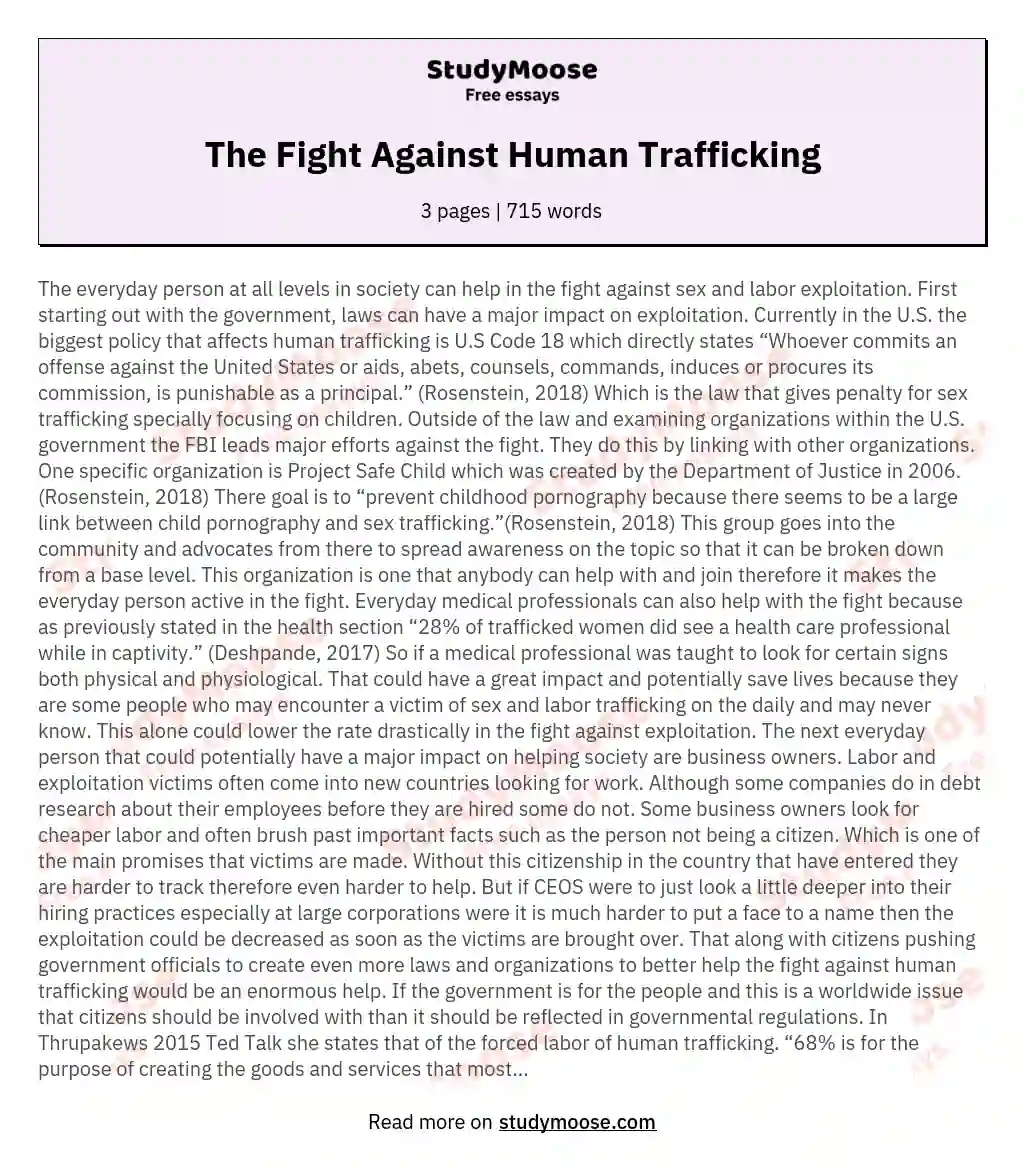 The Fight Against Human Trafficking essay