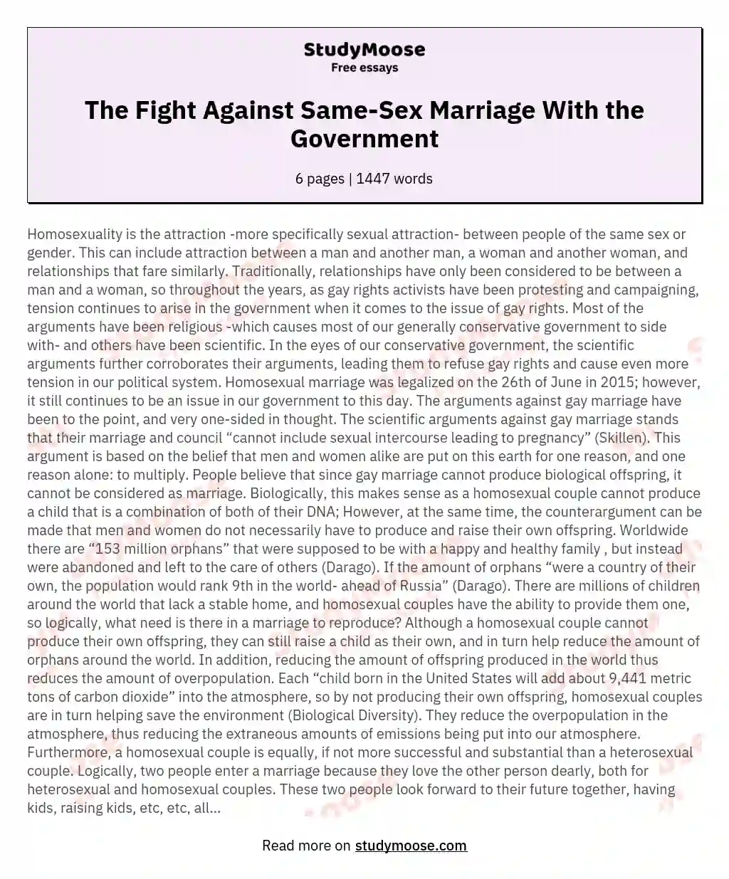 The Fight Against Same-Sex Marriage With the Government essay