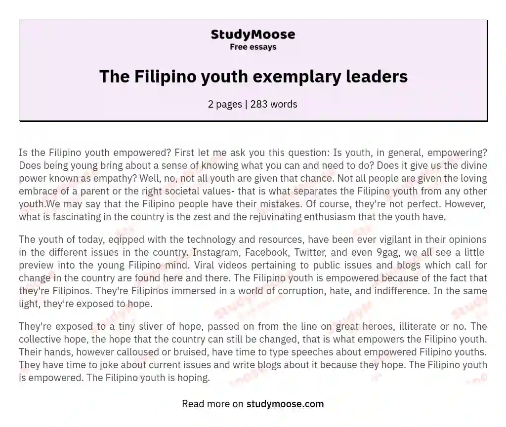 The Filipino youth exemplary leaders essay