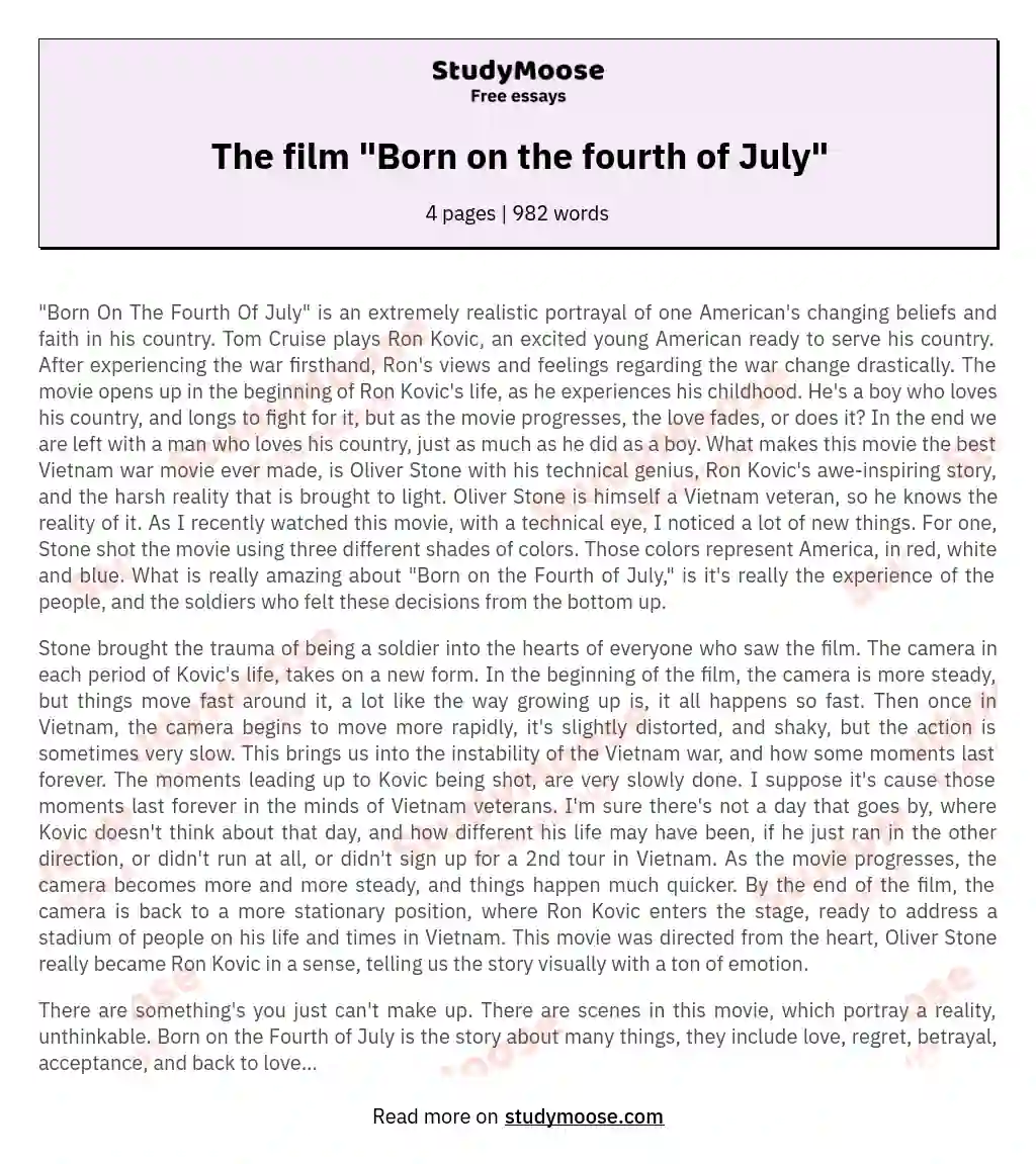 The film "Born on the fourth of July"