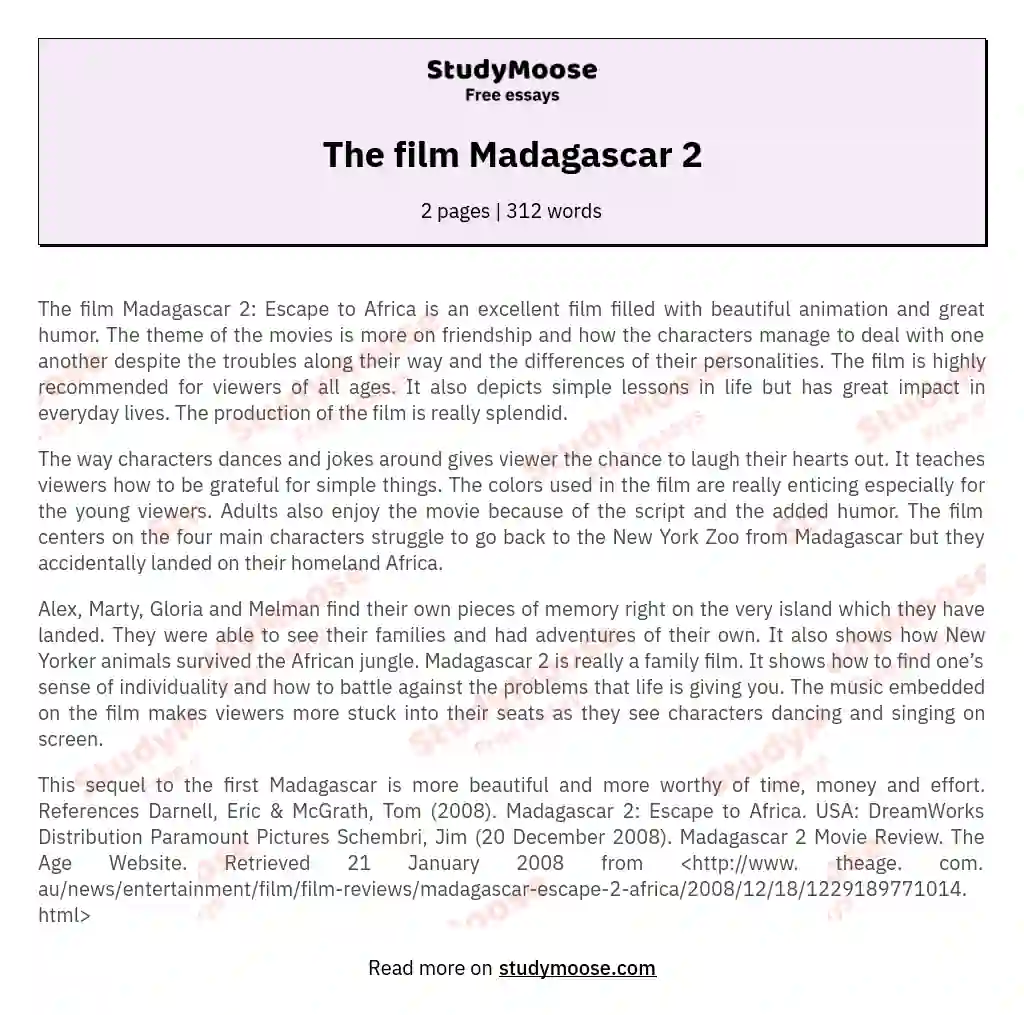 madagascar movie review essay