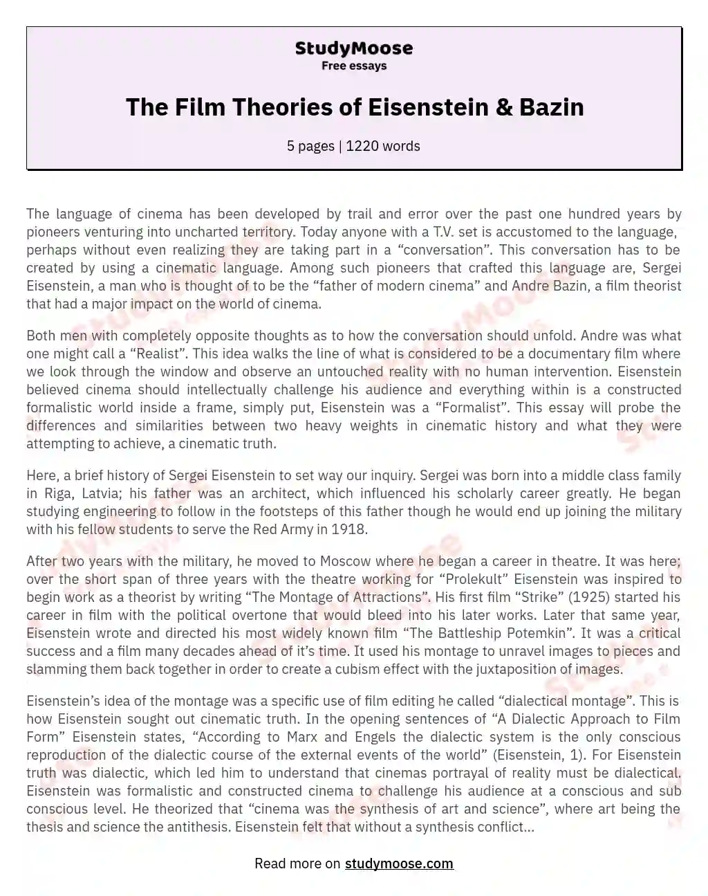 The Film Theories of Eisenstein & Bazin essay