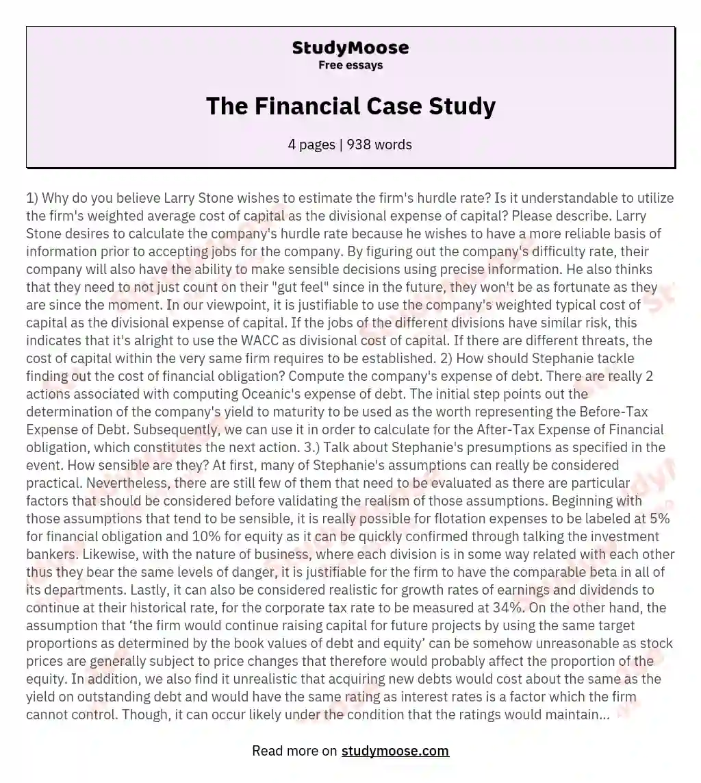 The Financial Case Study essay
