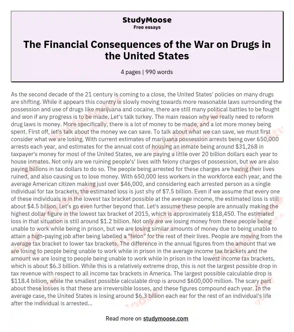 The Financial Consequences of the War on Drugs in the United States essay