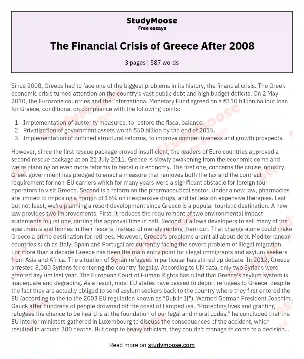 The Financial Crisis of Greece After 2008 essay