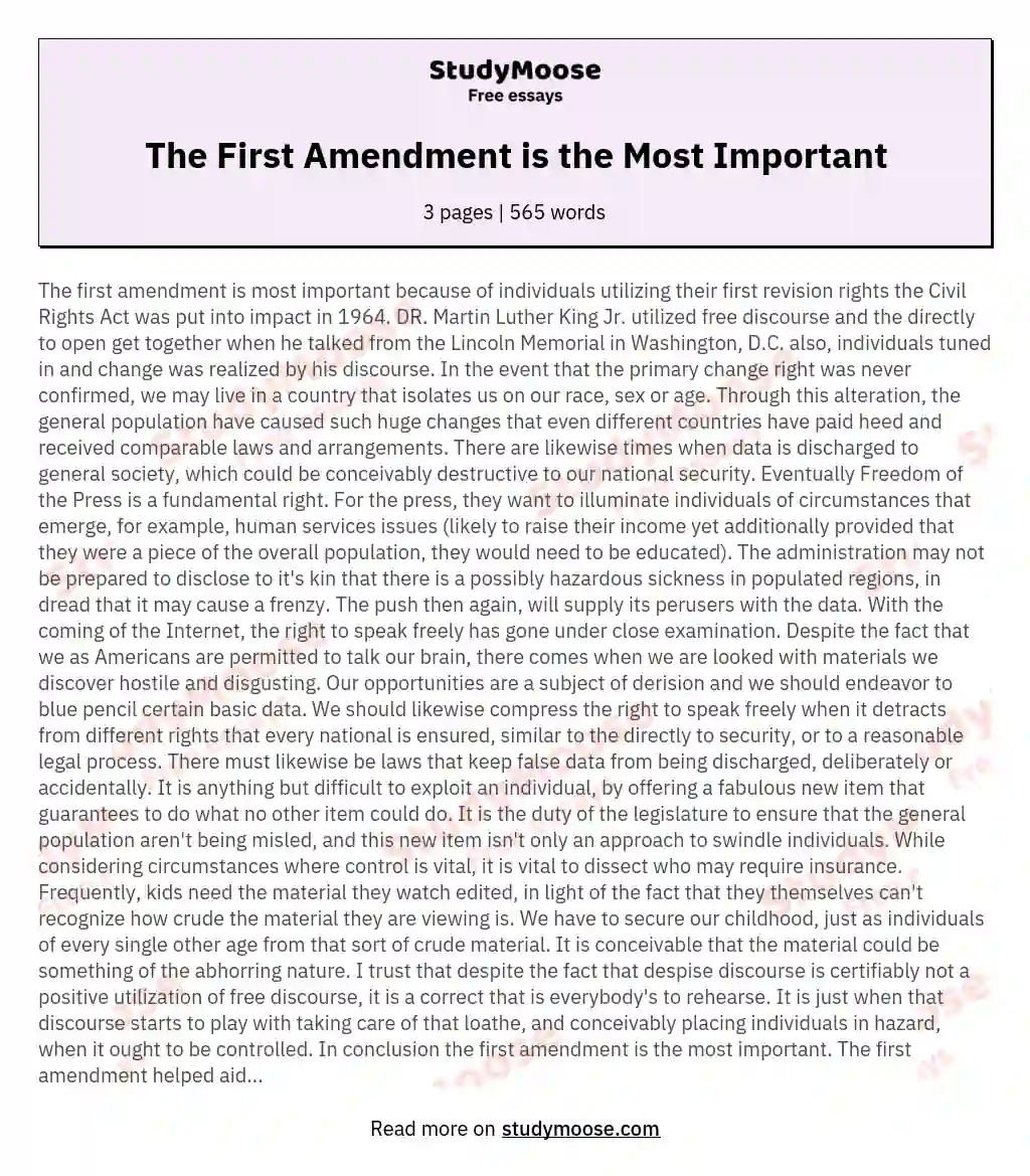 The First Amendment is the Most Important essay