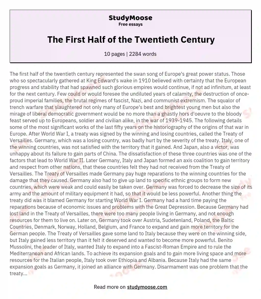 The First Half of the Twentieth Century