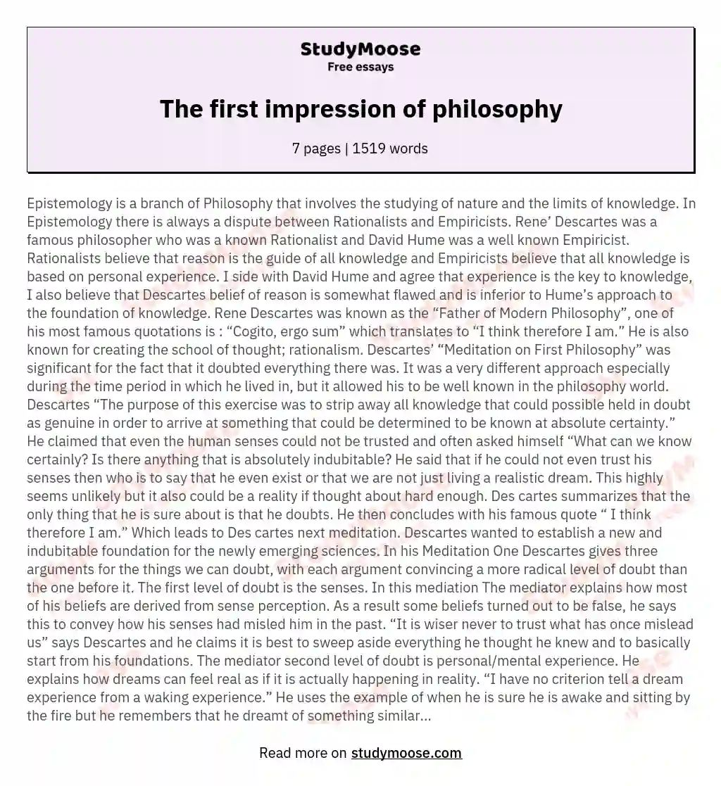 The first impression of philosophy essay