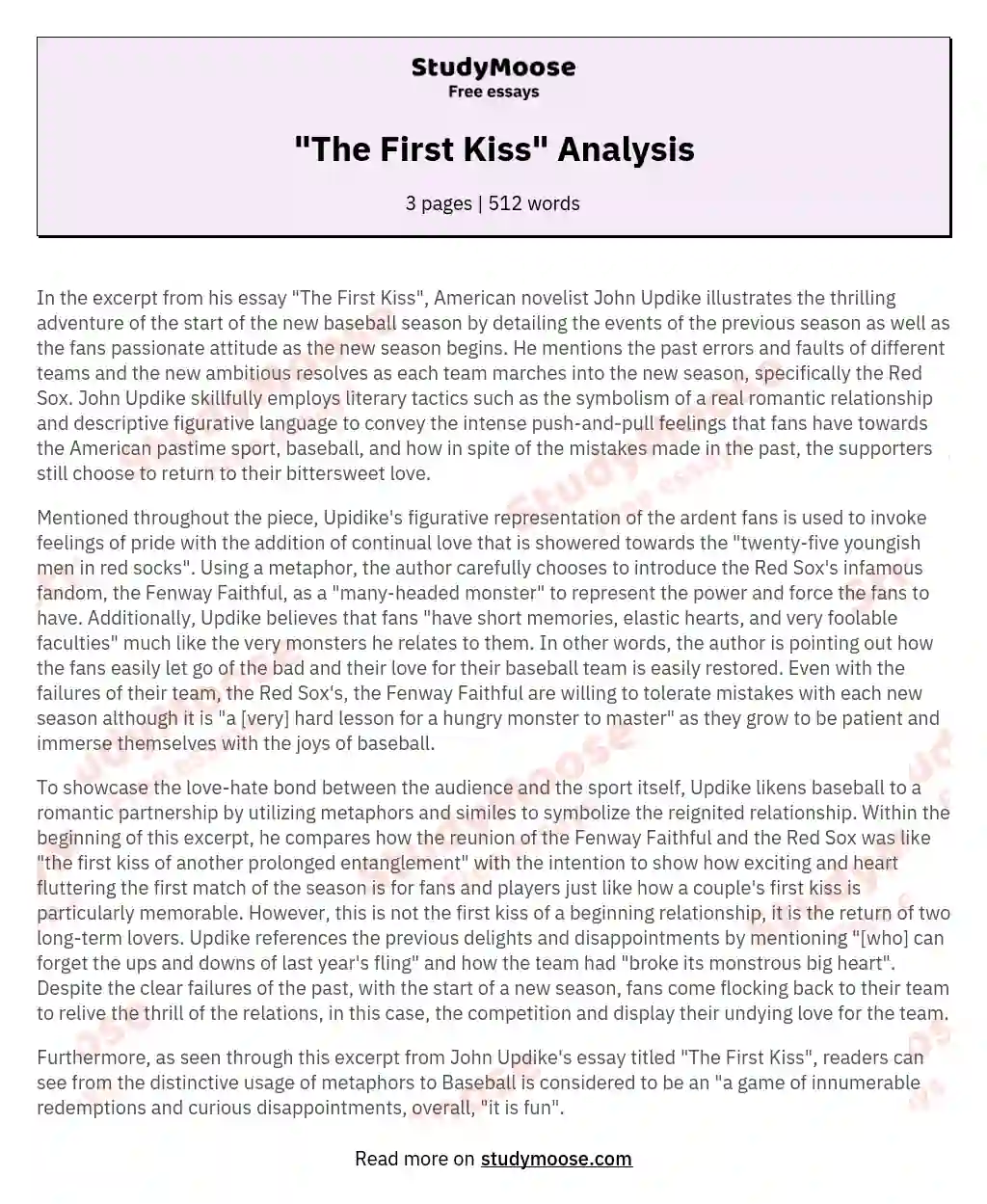 "The First Kiss" Analysis essay