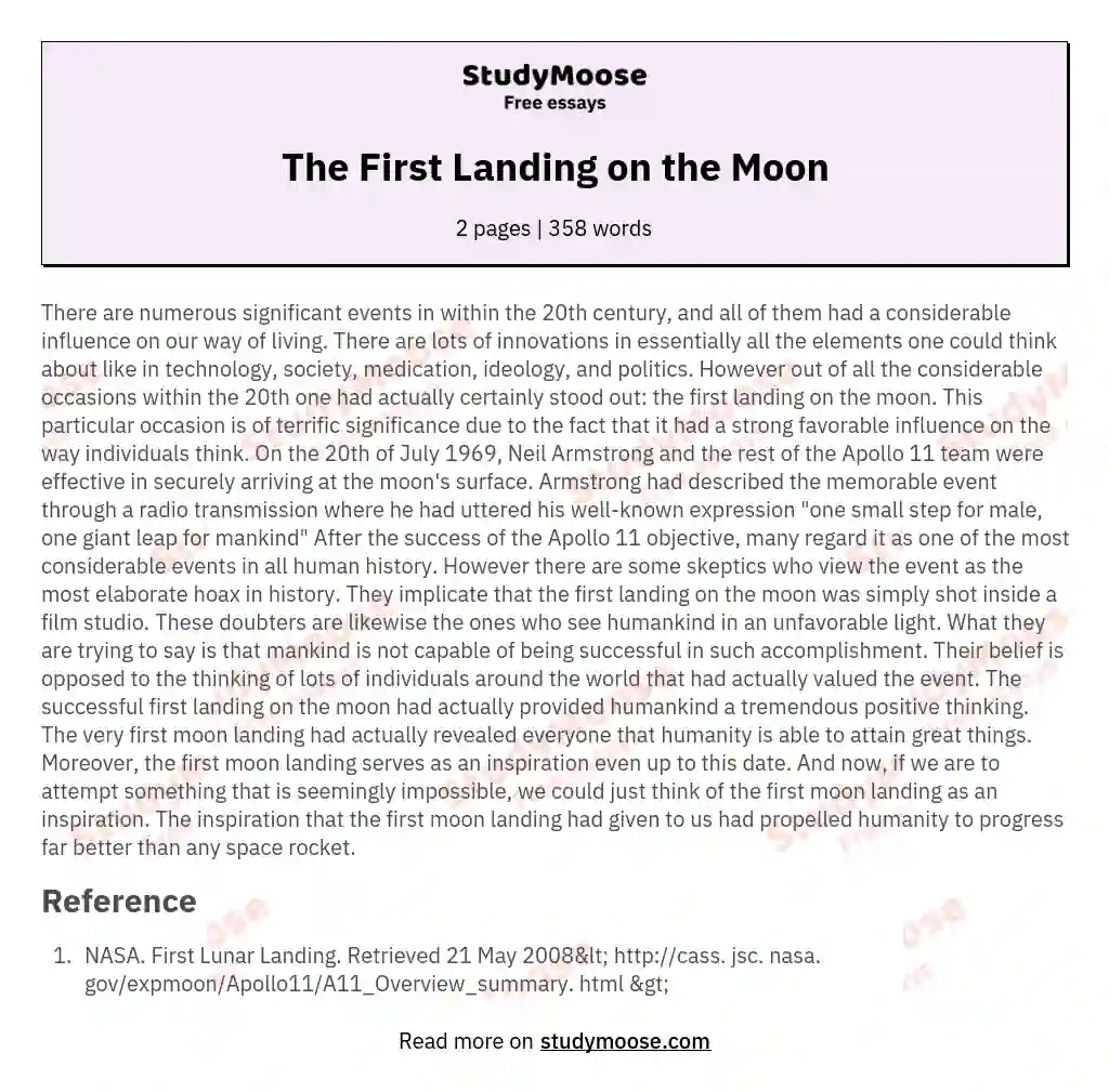 The First Landing on the Moon essay