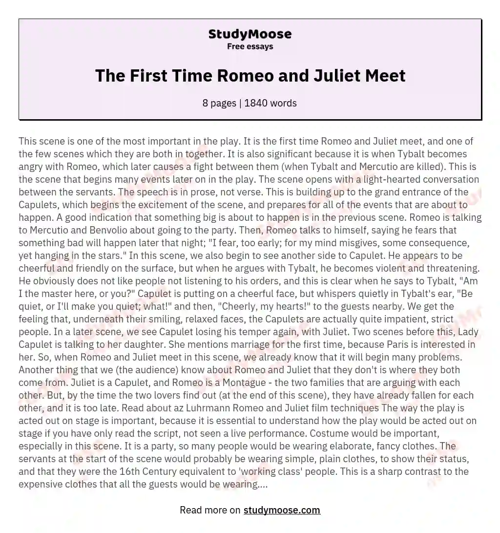 The First Time Romeo and Juliet Meet essay