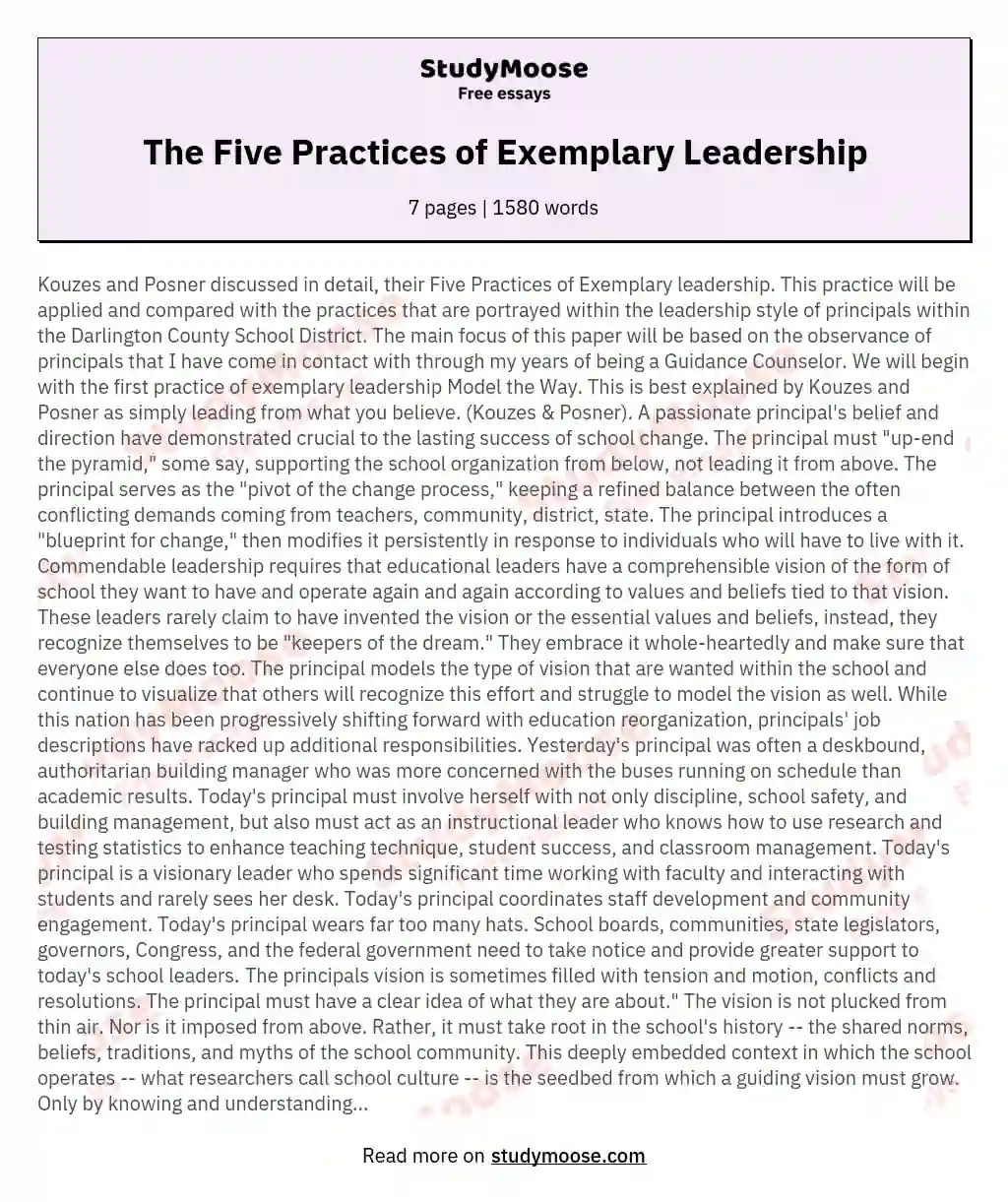 The Five Practices of Exemplary Leadership essay