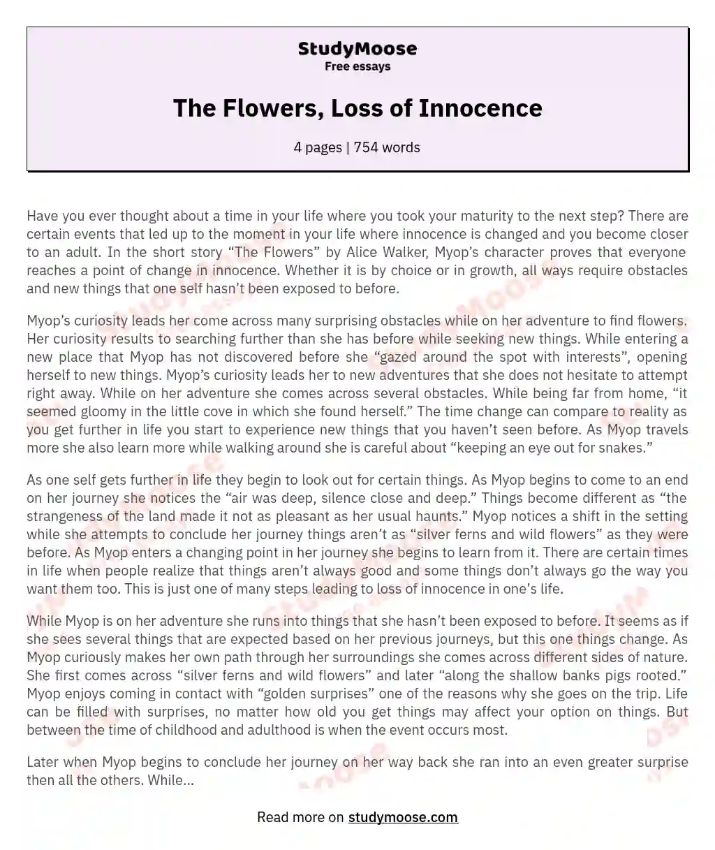The Flowers, Loss of Innocence essay