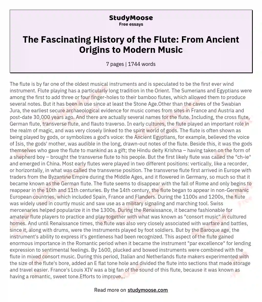 The Fascinating History of the Flute: From Ancient Origins to Modern Music essay