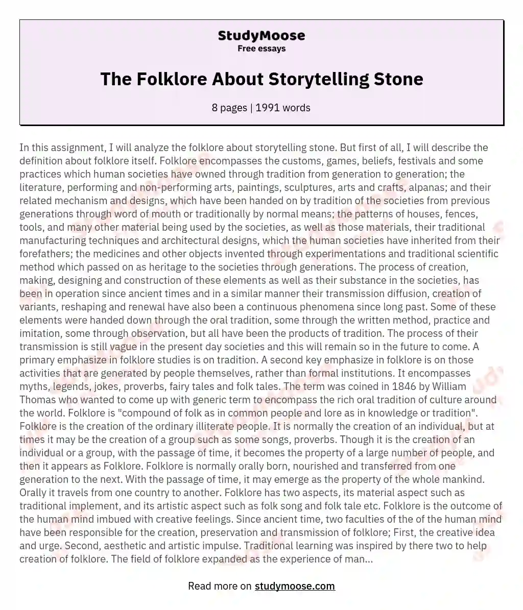 The Folklore About Storytelling Stone essay