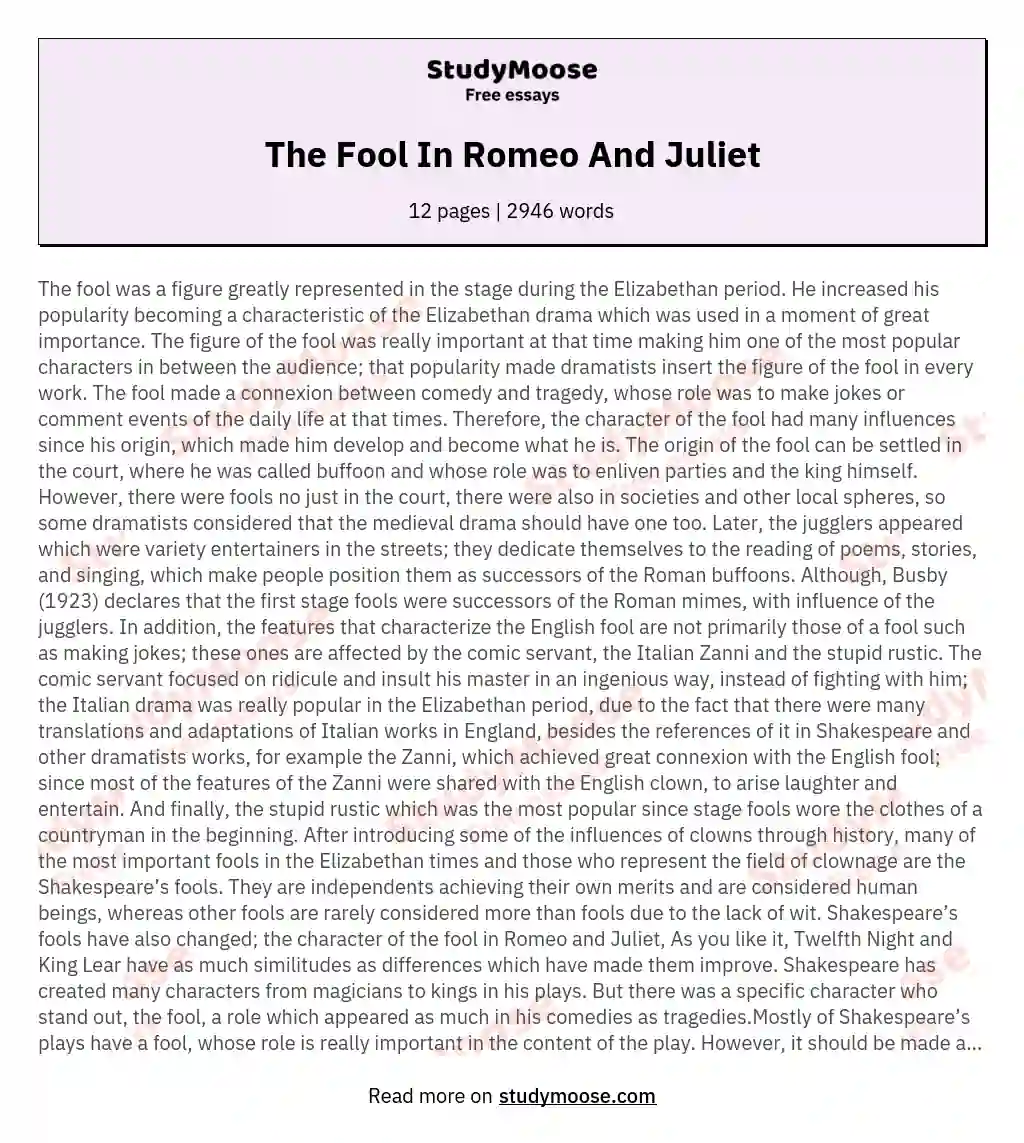 The Fool In Romeo And Juliet essay