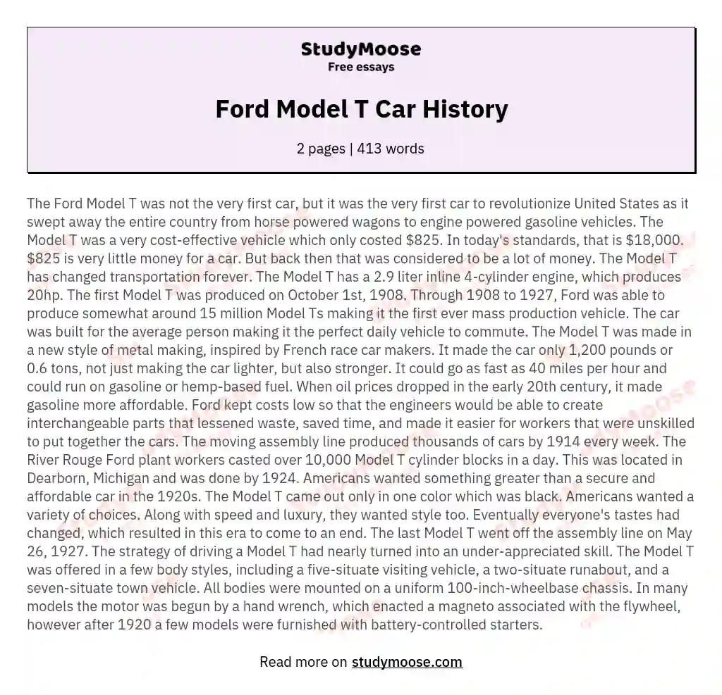 Ford Model T Car History essay