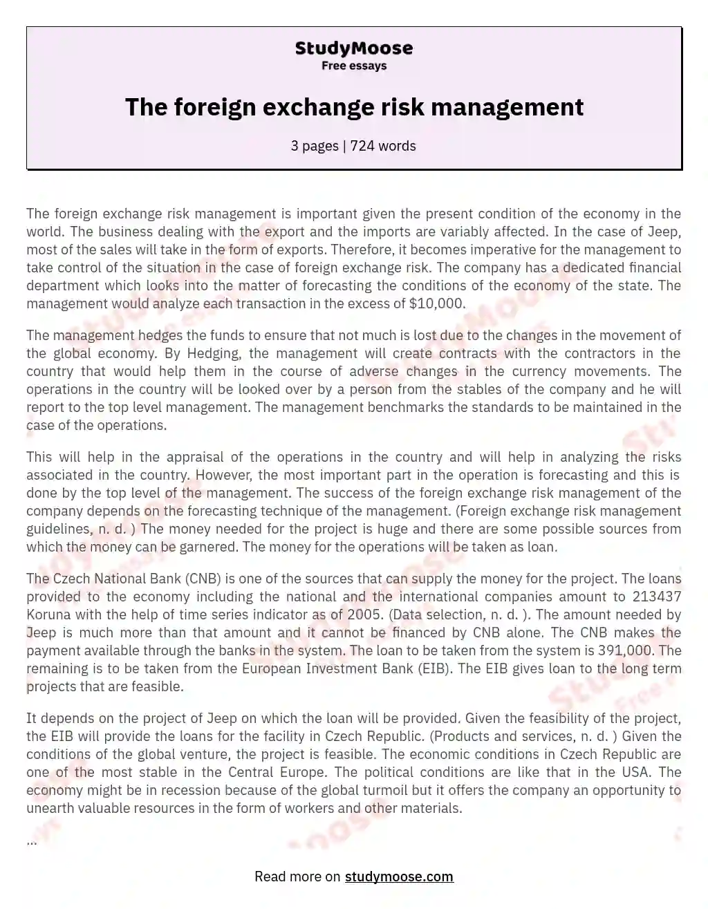 The foreign exchange risk management essay