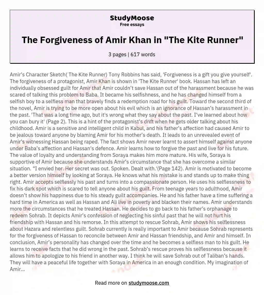 The Forgiveness of Amir Khan in "The Kite Runner"