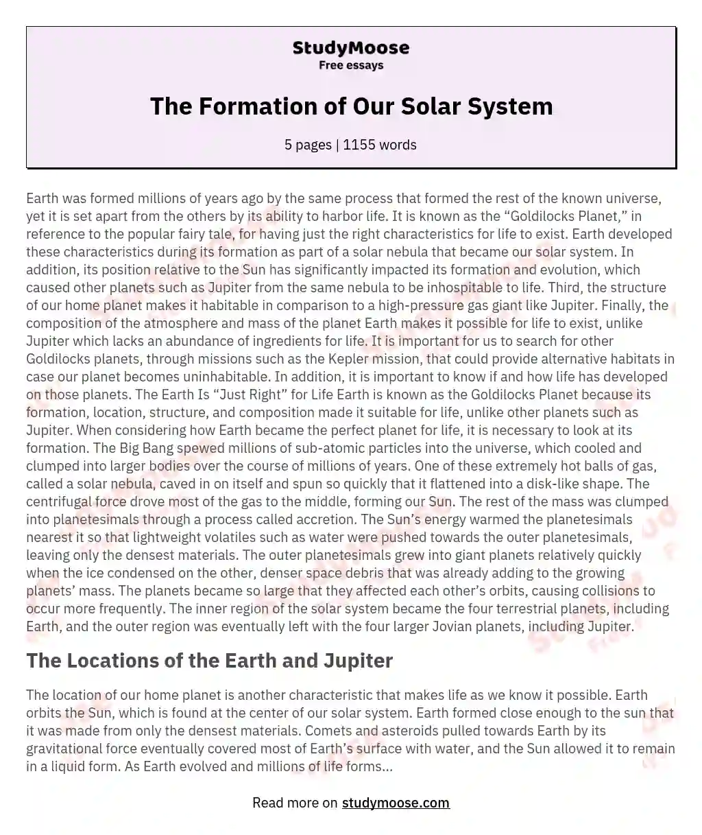 The Formation of Our Solar System essay