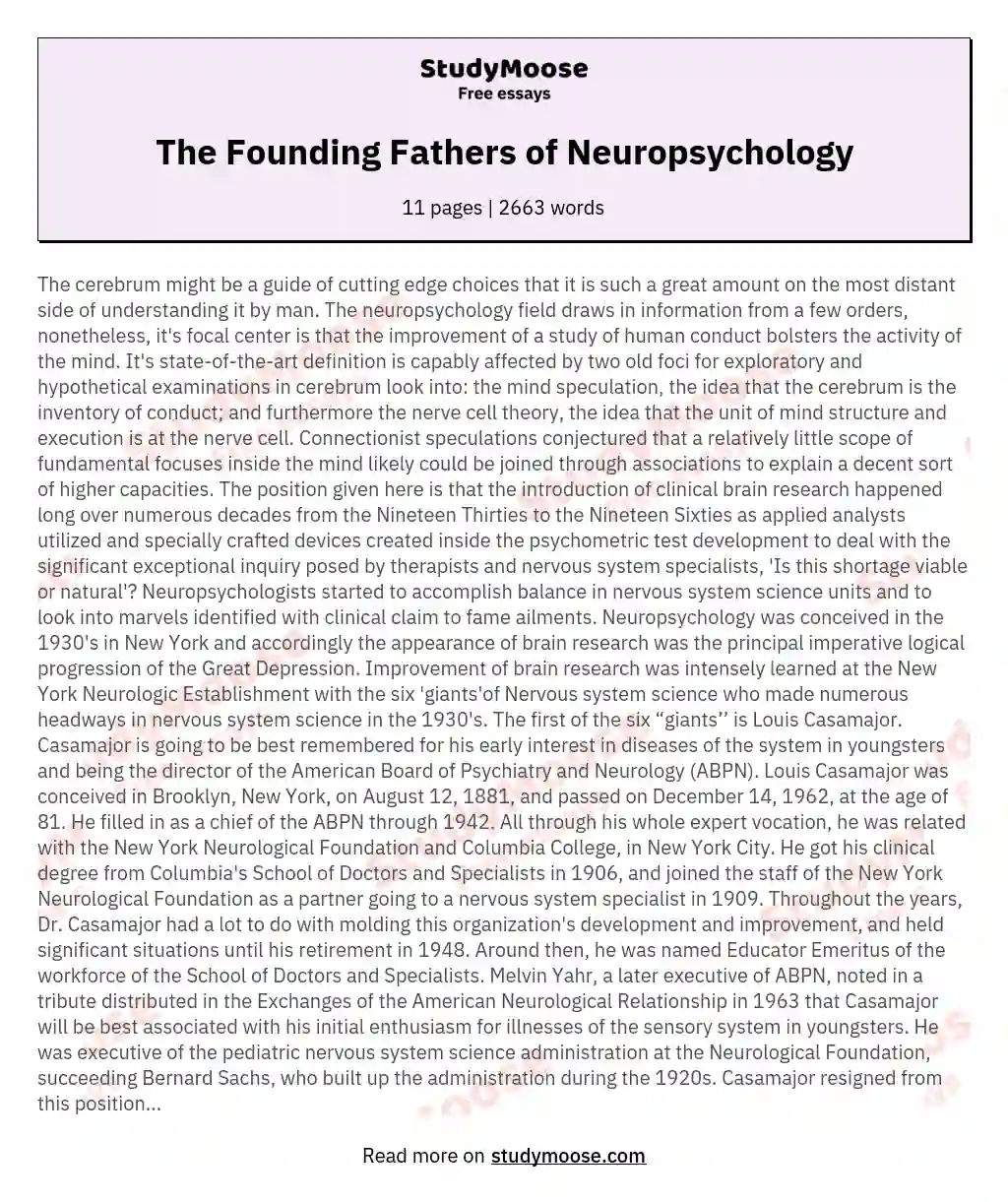 The Founding Fathers of Neuropsychology essay