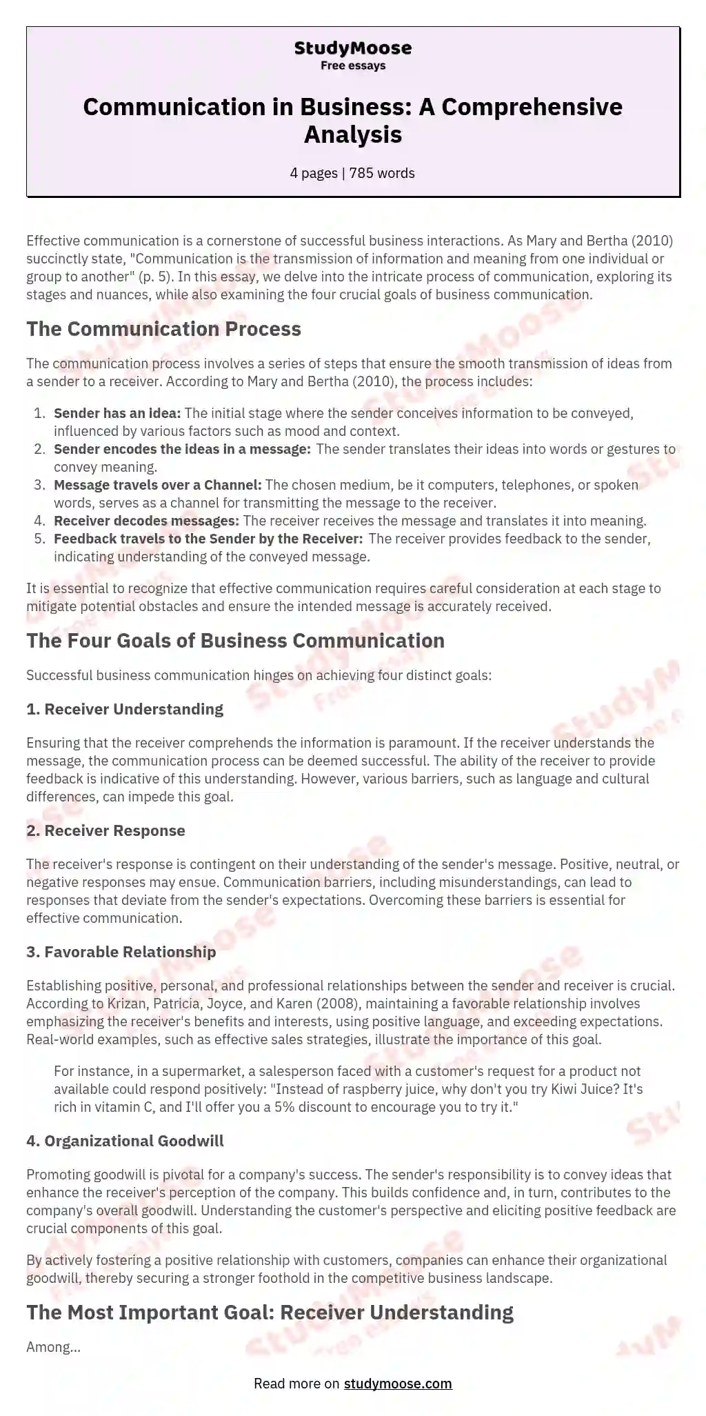 Communication in Business: A Comprehensive Analysis essay
