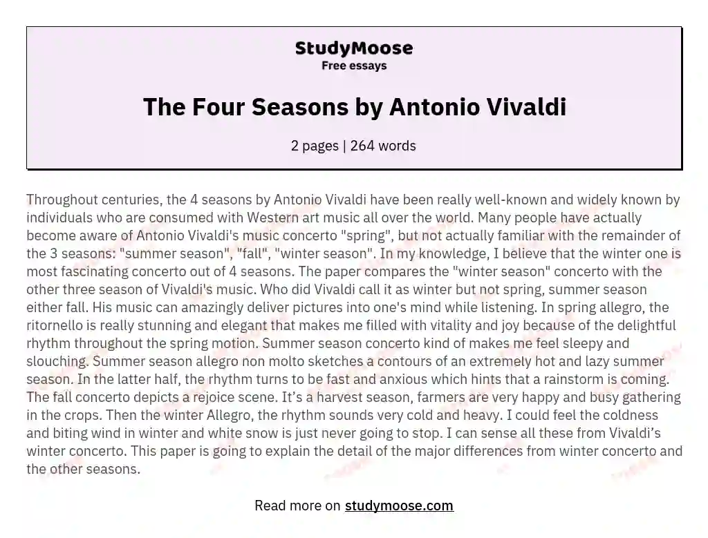 The Four Seasons by Antonio Vivaldi essay