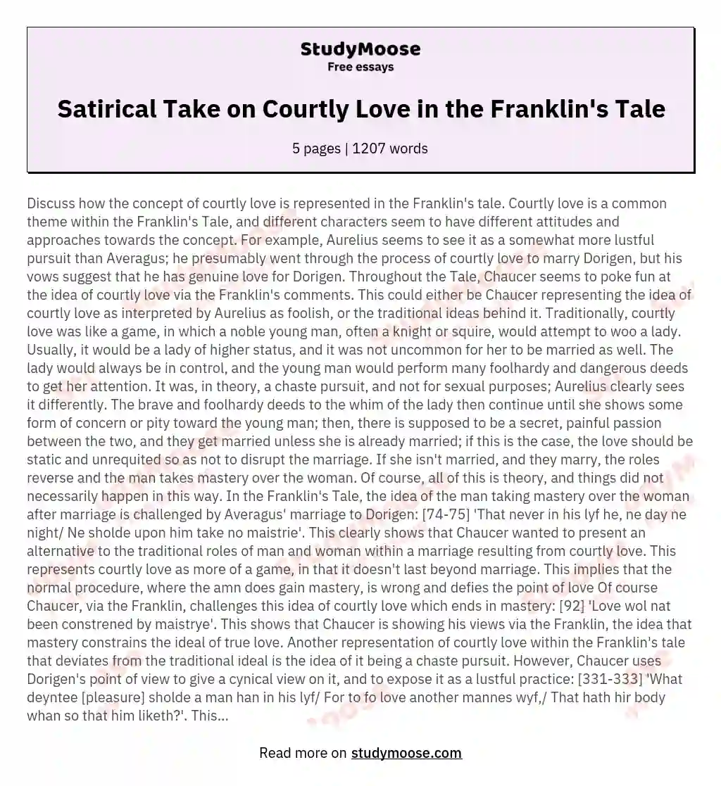 Satirical Take on Courtly Love in the Franklin's Tale essay