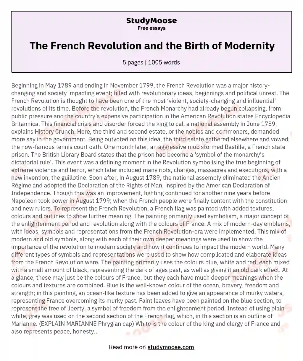 The French Revolution and the Birth of Modernity essay