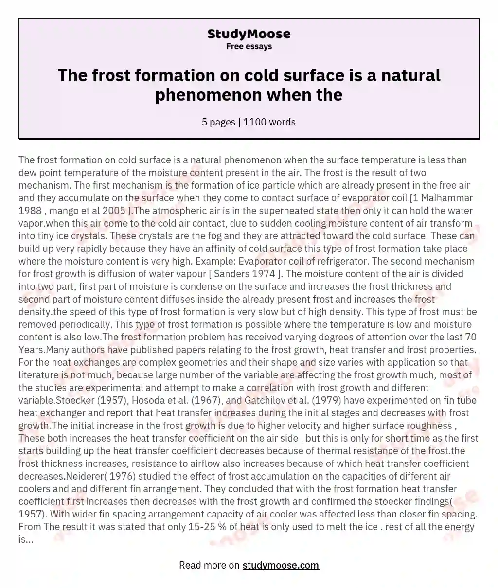 The frost formation on cold surface is a natural phenomenon when the essay