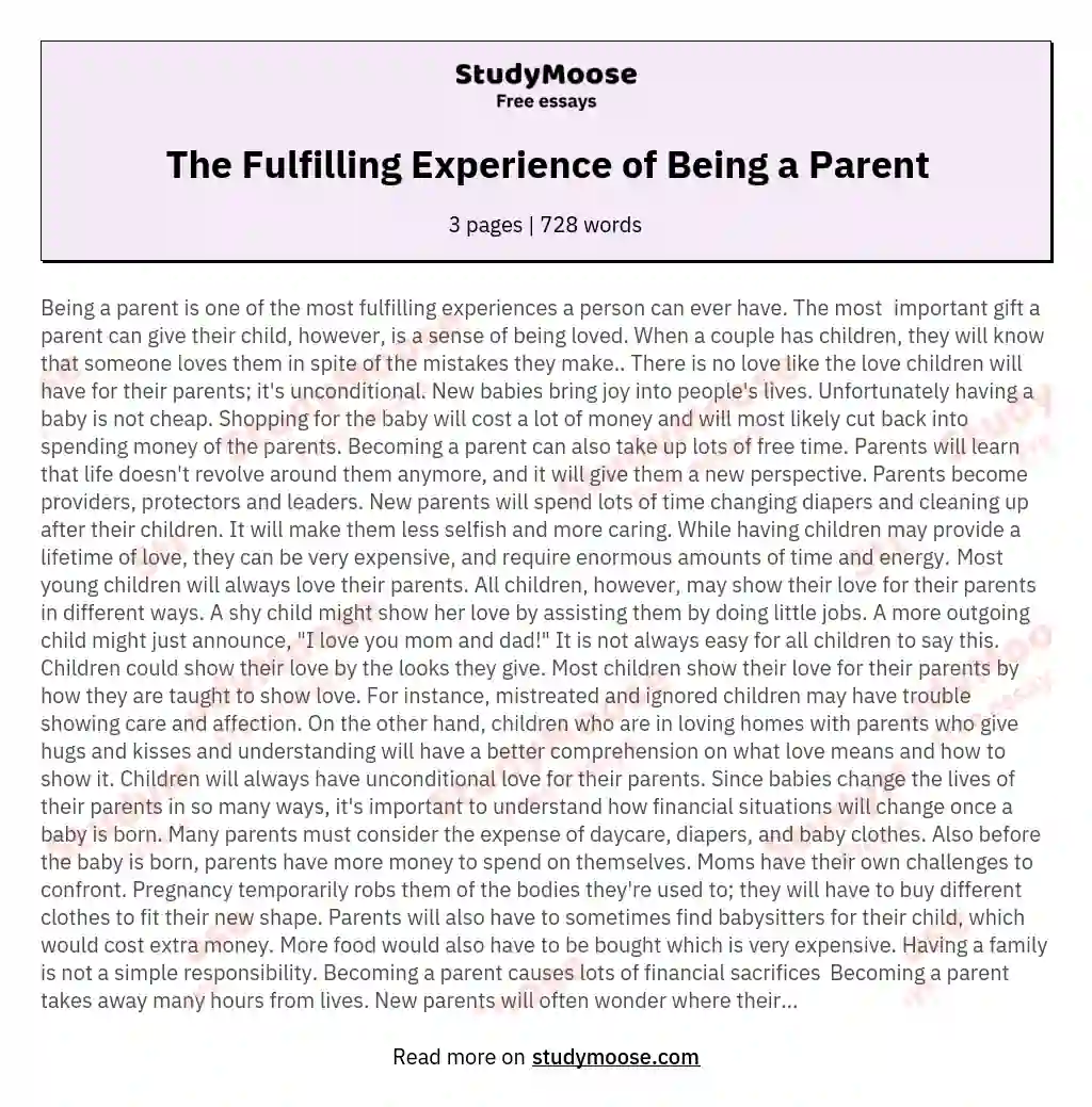 The Fulfilling Experience of Being a Parent essay