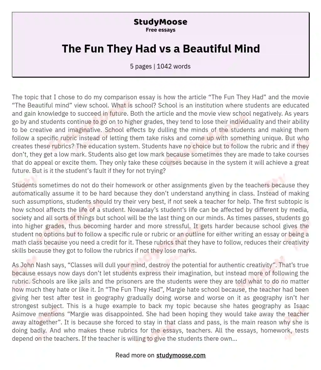 The Fun They Had vs a Beautiful Mind