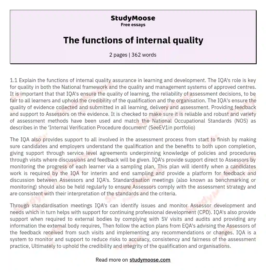 The functions of internal quality essay
