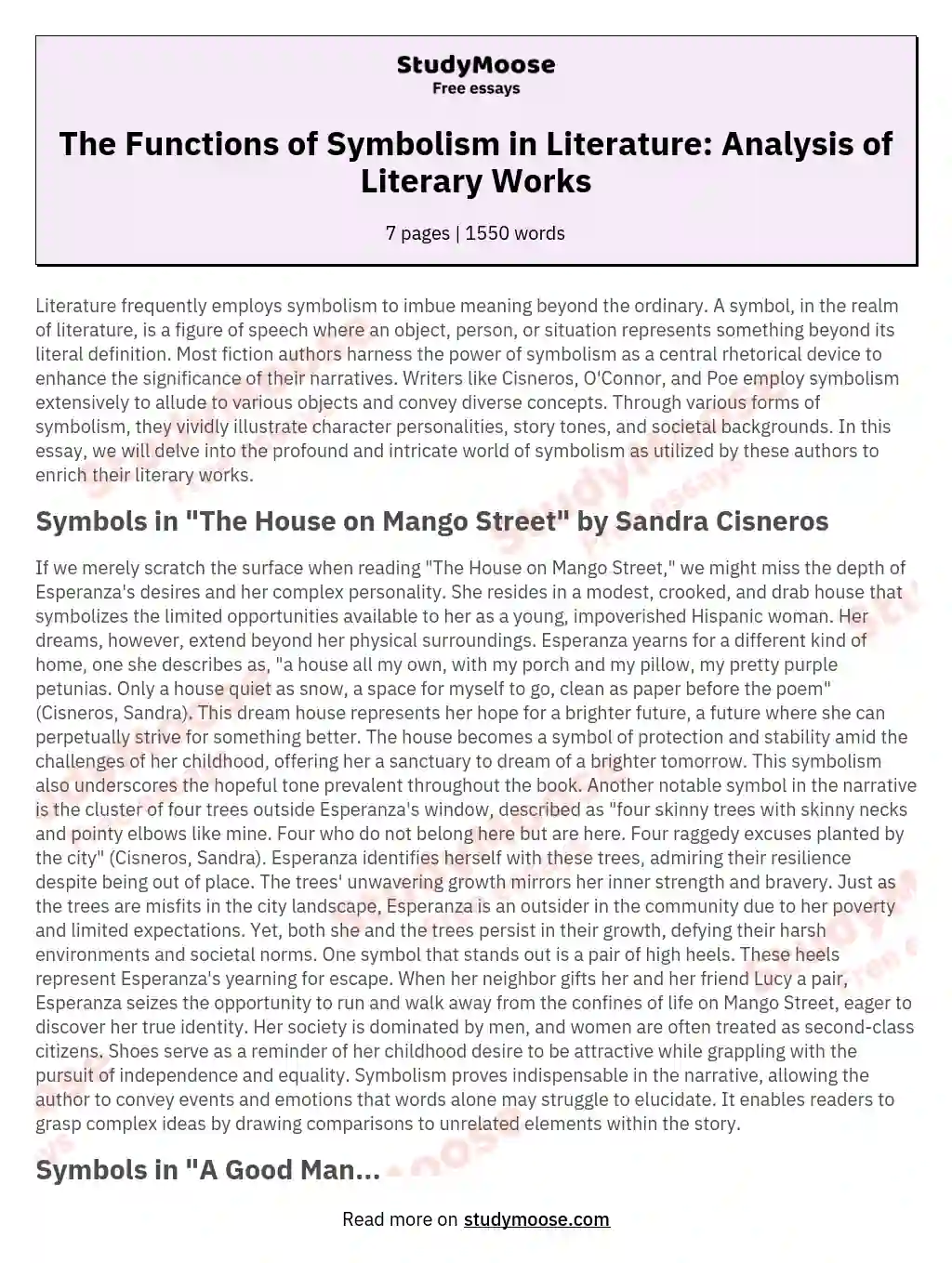 The Functions of Symbolism in Literature: Analysis of Literary Works essay