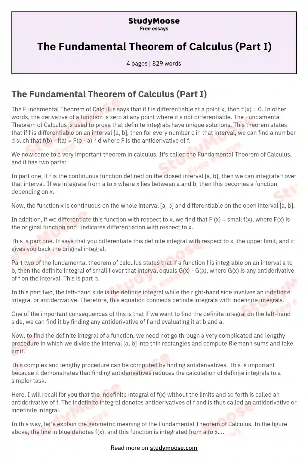 The Fundamental Theorem of Calculus (Part I) essay