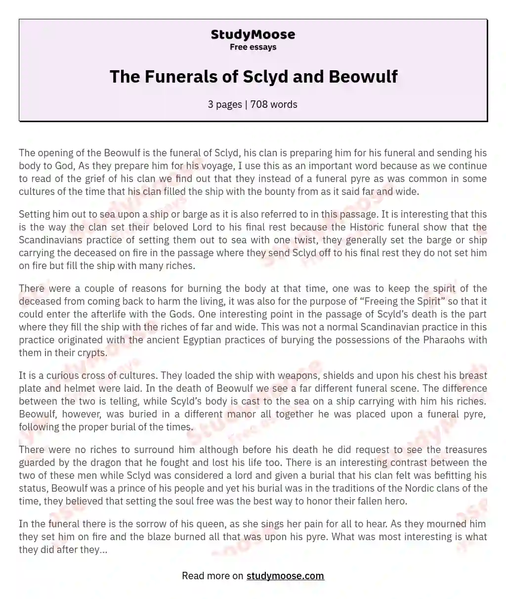 The Funerals of Sclyd and Beowulf essay
