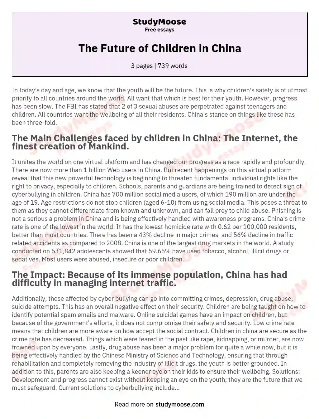 The Future of Children in China essay