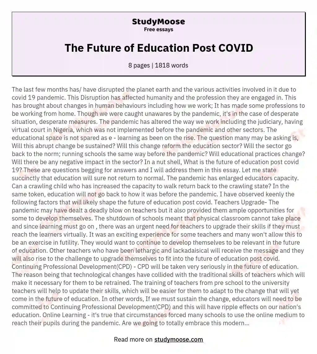 The Future of Education Post COVID