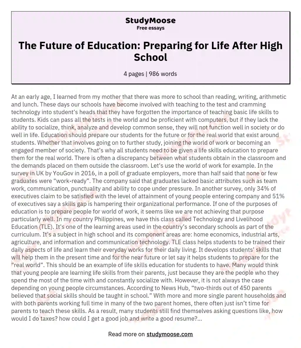 Life-Ready Learning: Filling the Gaps in Modern Education essay